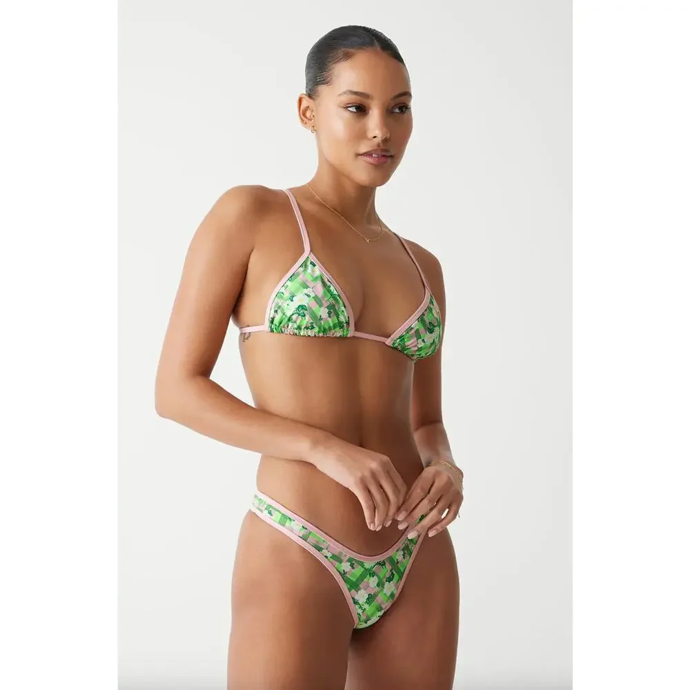 NWT Frankies Bikinis Full Moon Plaid Micro Bikini Bottom Baby Daisy Large NWT